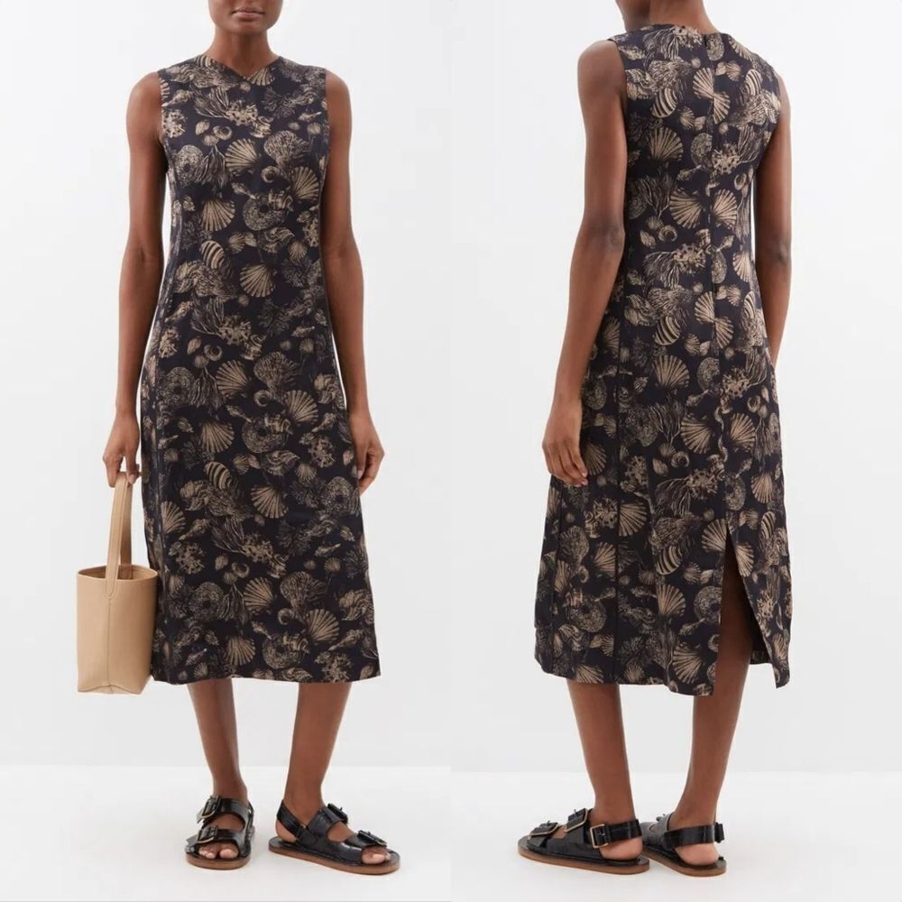 🆕️ CO Seashell Print Satin Sleevless Midi Dress in Black